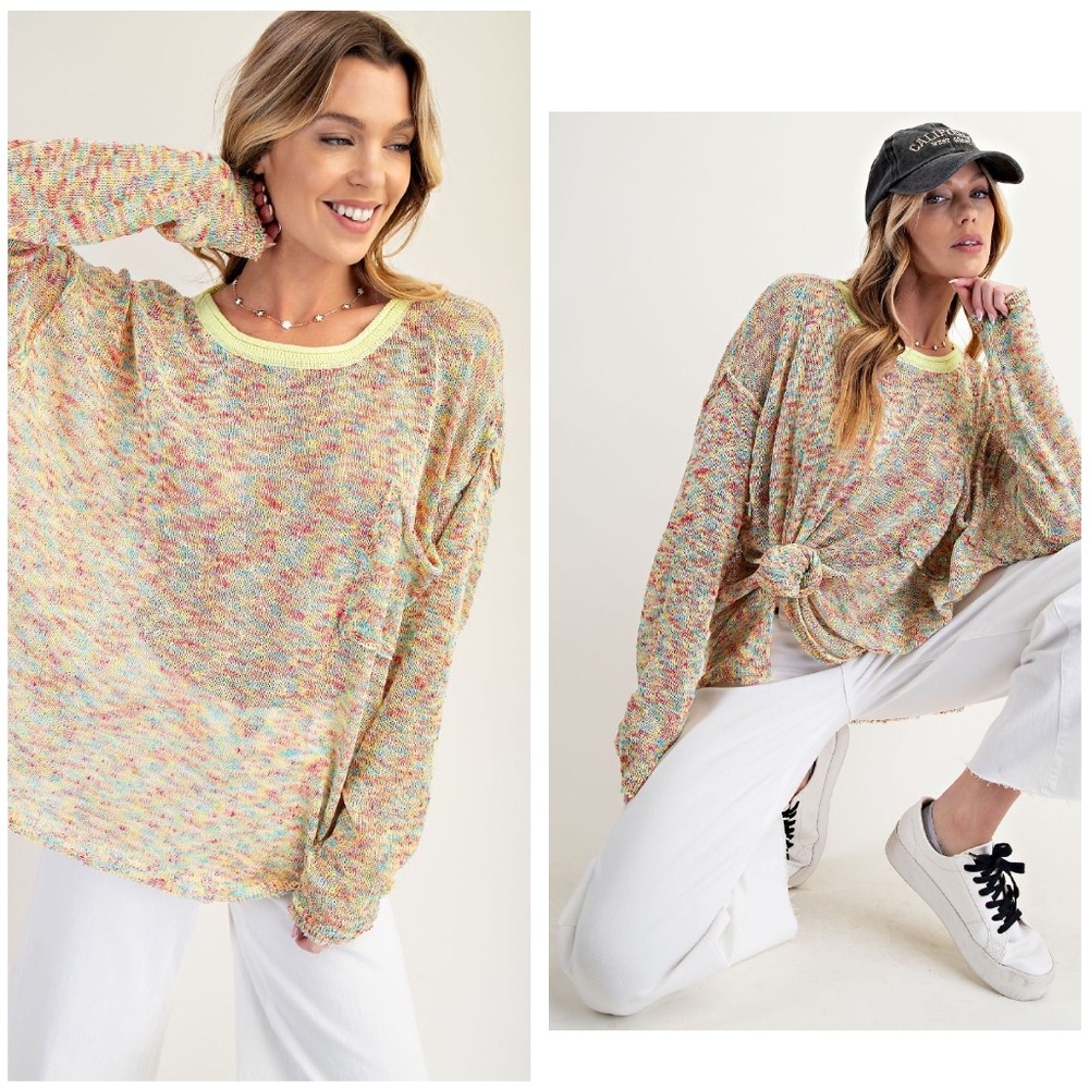 EASEL MULTI COLOR MIXED KNITTED LIGHT WEIGHT SWEATER PULLOVER